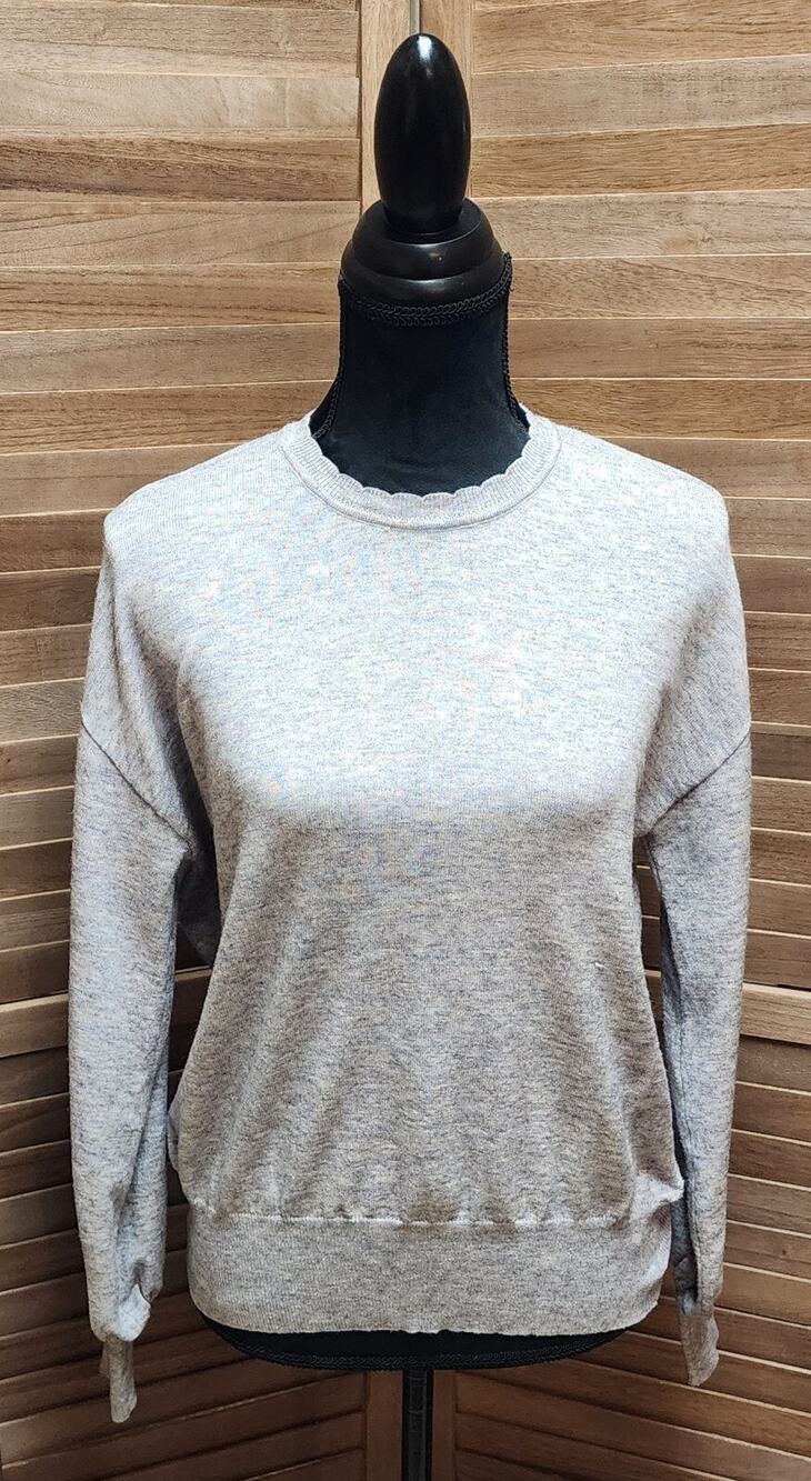 Ella Moss Women's S Gray Long Sleeve Scalloped Neckline Blouse 2000s Y2k Vintage